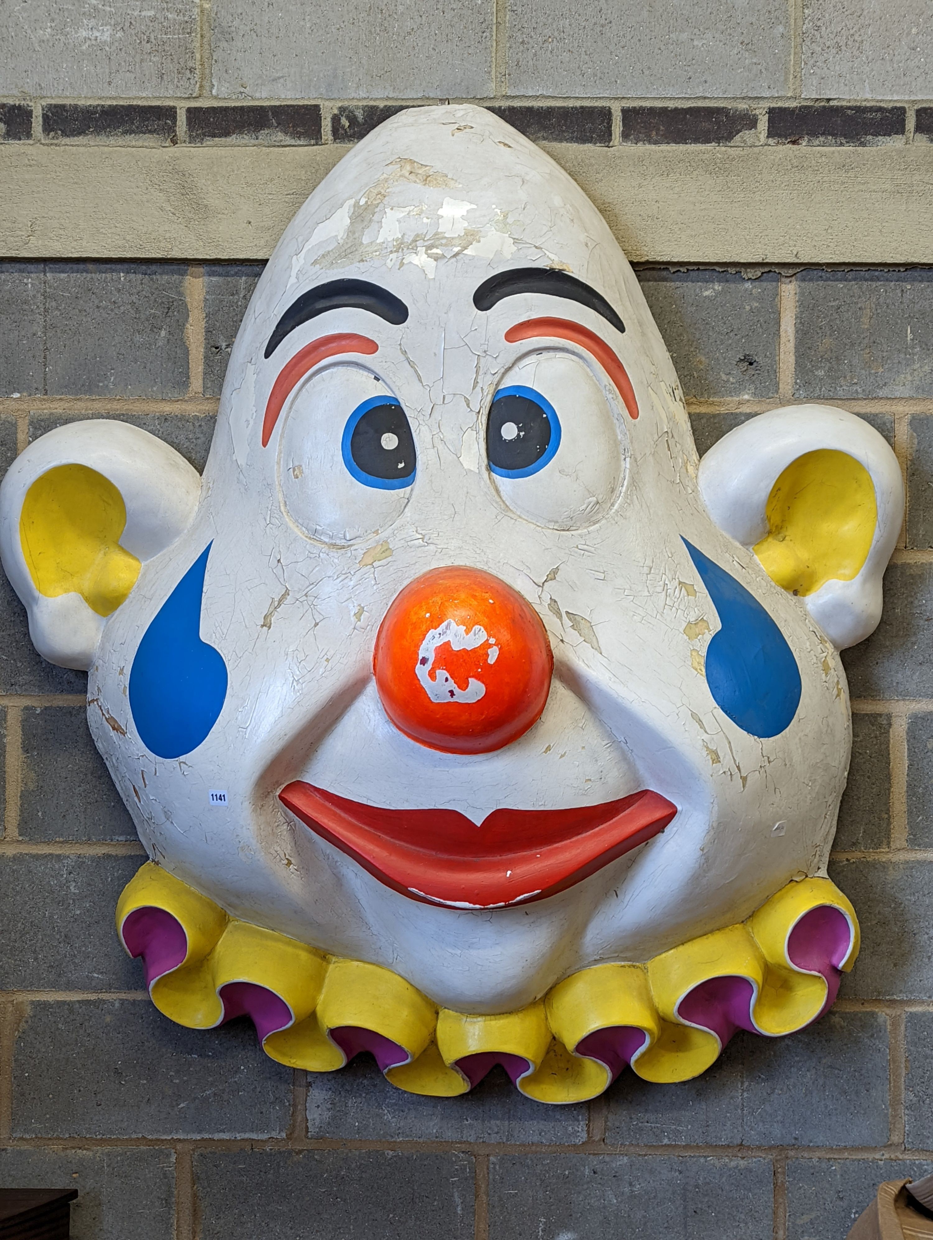 A large composition clown mask, ex. circus, height 145cm